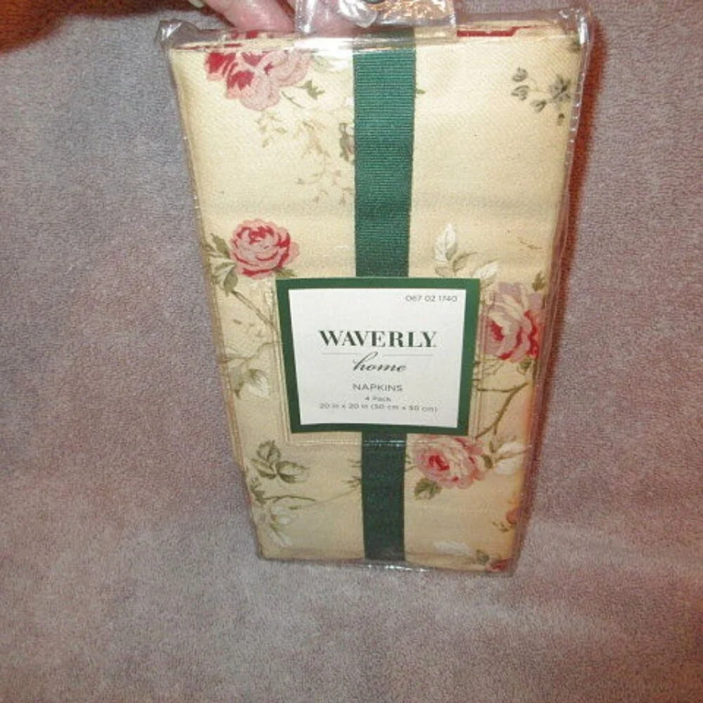 Vtg Waverly Sonata Rose Floral Harbor House Cotton Dinner Napkin Set Of 4 NEW